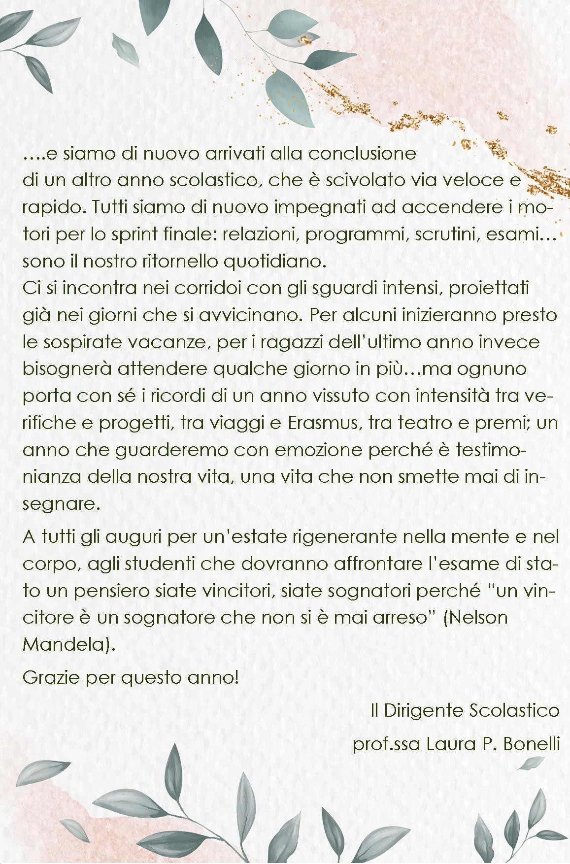 Lettera ds fine anno 2024 2025